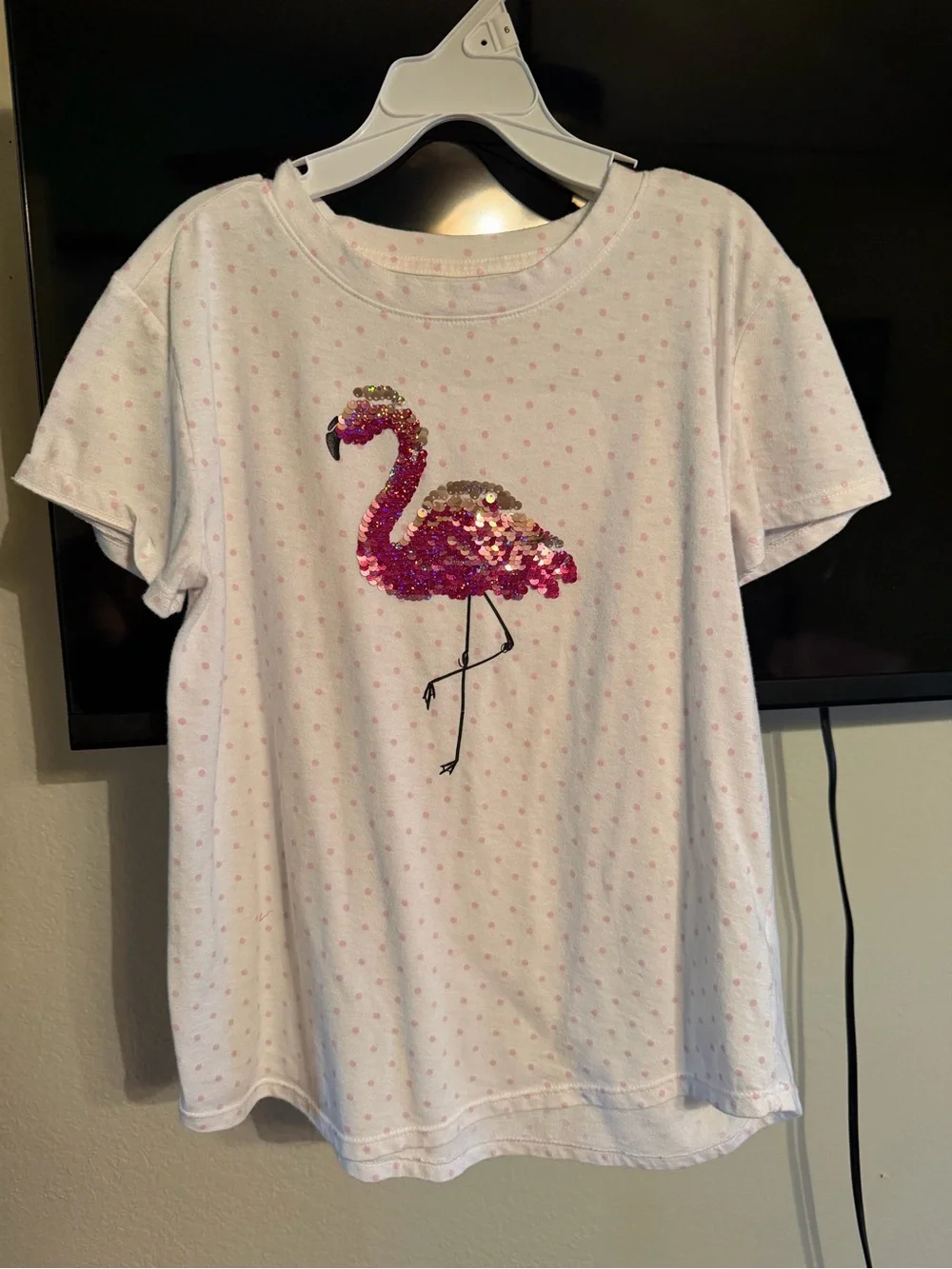 wonder nation White Tee with Pink Sequin Flamingo
